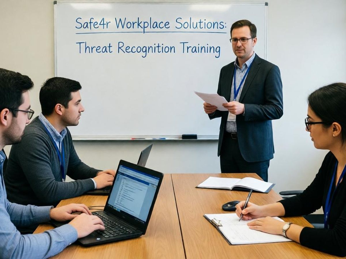 A facilitator leading a threat recognition training session with employees
